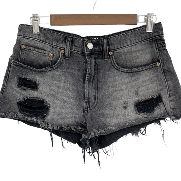 BDG Essential Mid Rise Distressed Black Cut Off Denim Shorts Size 28 - Picture 5 of 11